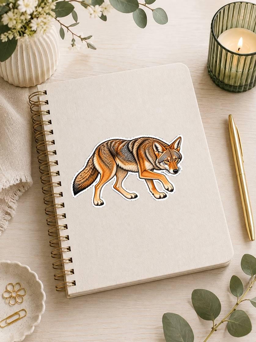 Realistic Coyote Sticker – Wildlife Decal for Outdoors, Hunting, Western Gear ST 003