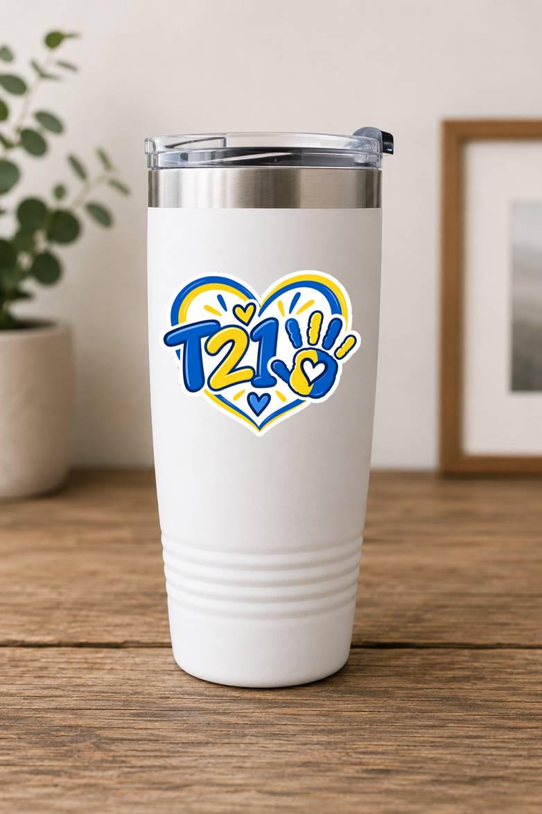 T21 Trisomy 21 Sticker, Down Syndrome Awareness Decal, Blue Yellow Heart Sticker ST 058