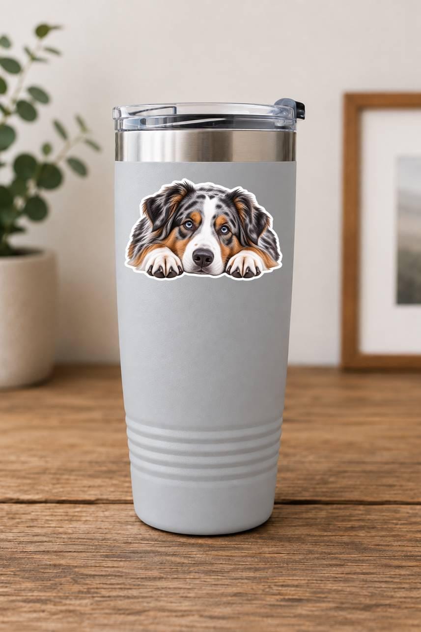 Australian Shepherd Sticker, Aussie Dog Sticker, Blue Merle Aussie Decal, Australian Shepherd Gift, Dog Lover Vinyl Sticker st 088