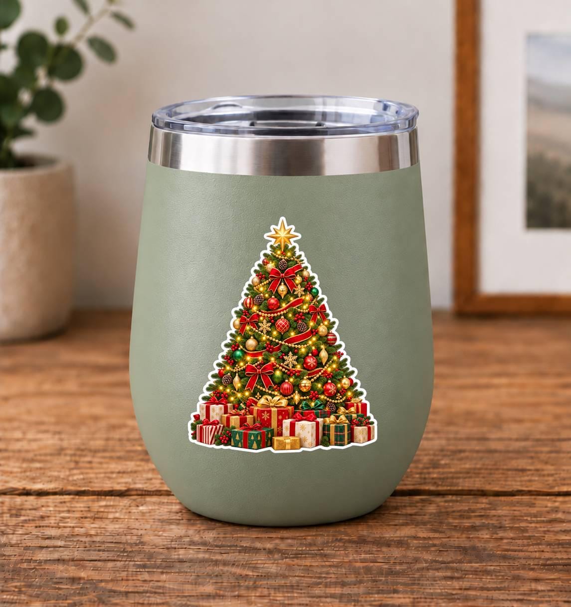 Christmas Tree Sticker, Holiday Tree Vinyl Decal, Waterproof Laminated Christmas Sticker ST 190