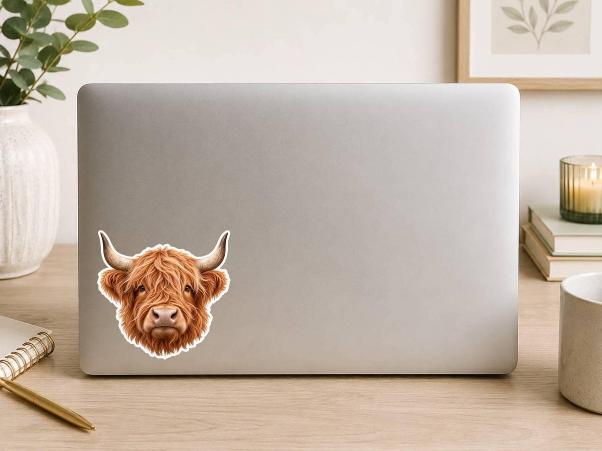 Highland Cow Sticker, Highland Cattle Vinyl Decal, Waterproof Laminated Cow Sticker st 197