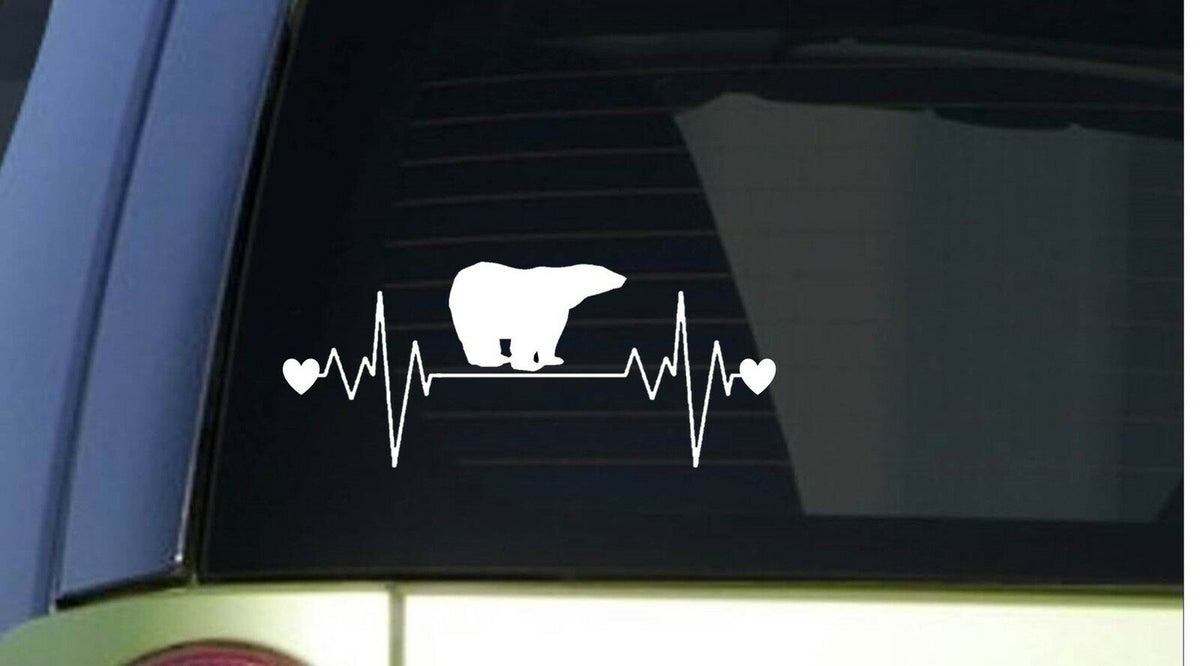 Polar Bear Heartbeat Lifeline Wide Vinyl Decal – 8 Inch