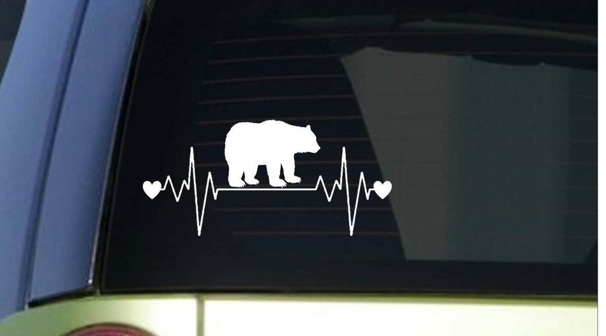 Grizzly Bear Heartbeat Lifeline Wide Vinyl Decal – 8 Inch