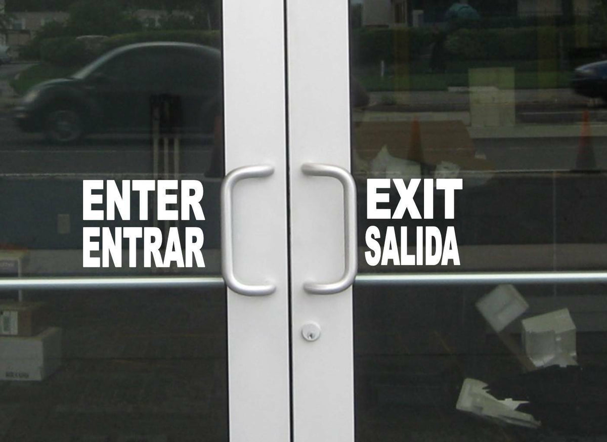 Enter Exit English Spanish Signs Vinyl Decal – 8 Inch