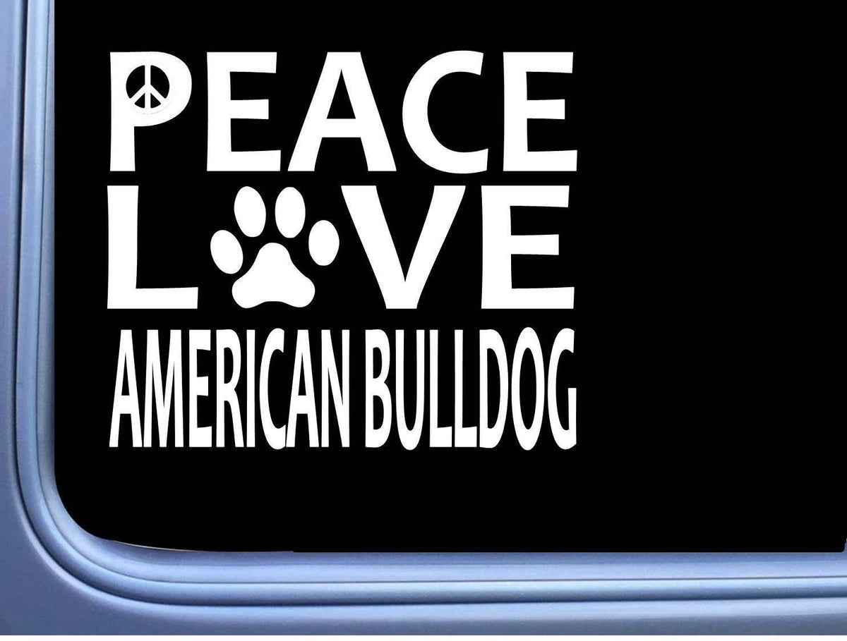 American Bulldog Peace Love Dog Vinyl Decal – 6 Inch