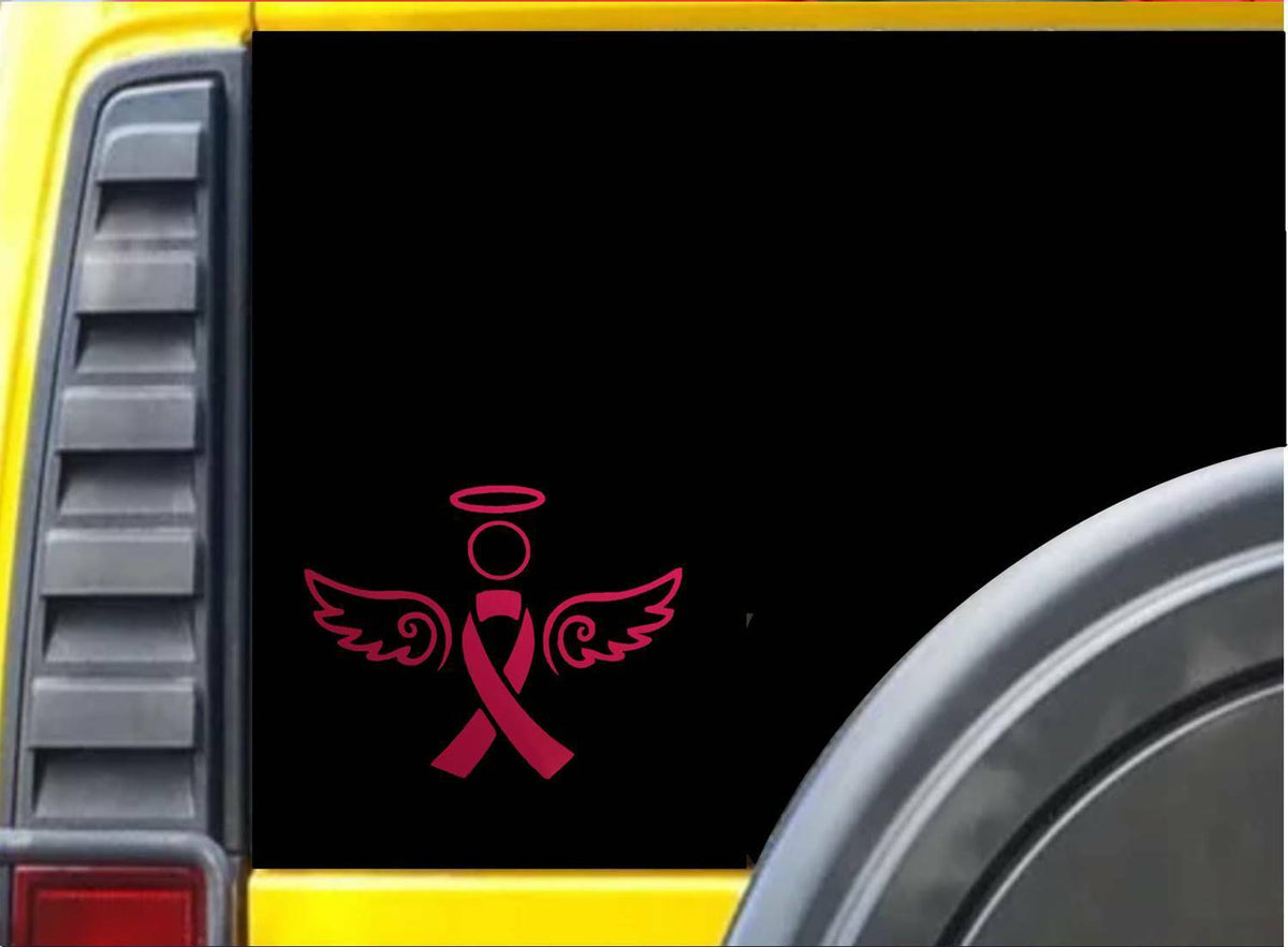 Pink Breast Cancer Ribbon Angel Awareness Vinyl Decal – 5 Inch