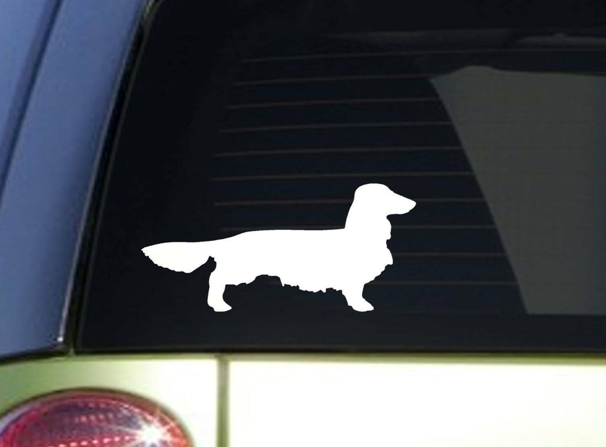 Longhaired Dachshund Sitcker Wide Vinyl Decal – 8.5 Inch