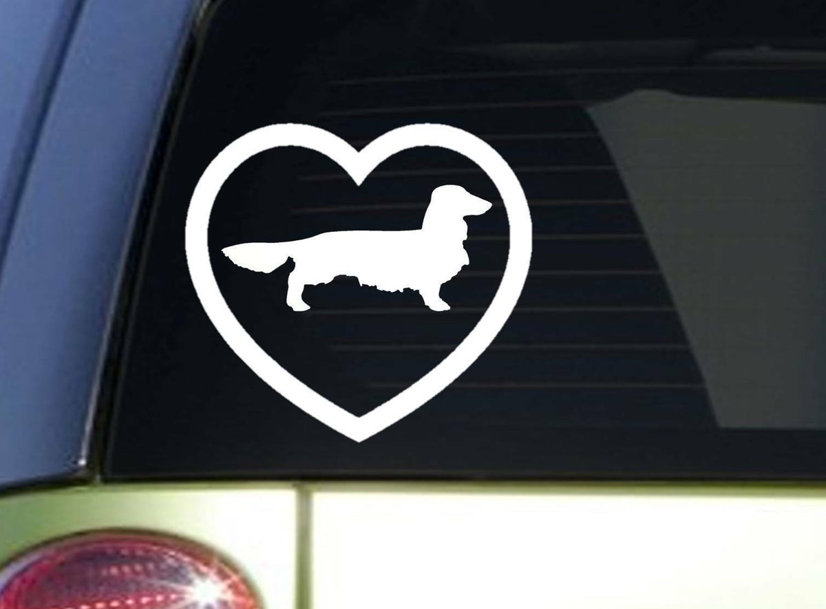 Longhaired Dachshund Heart Sitcker 6X Vinyl Decal – 6 Inch