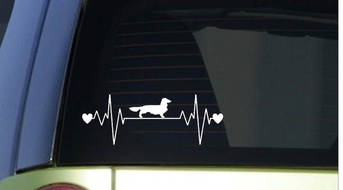 Longhaired Dachshund Lifeline Sitcker Wide Heartbeat Vinyl Decal – 8.5 Inch