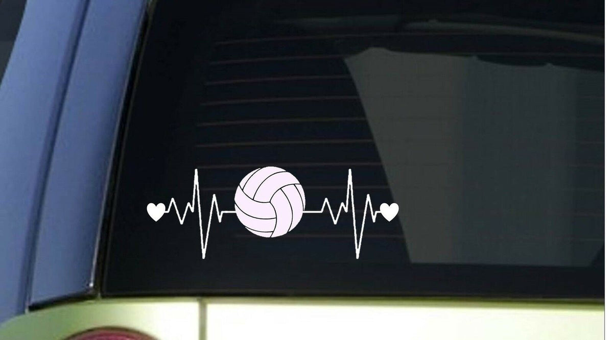 Volleyball Heartbeat Lifeline Wide Vinyl Decal – 8 Inch