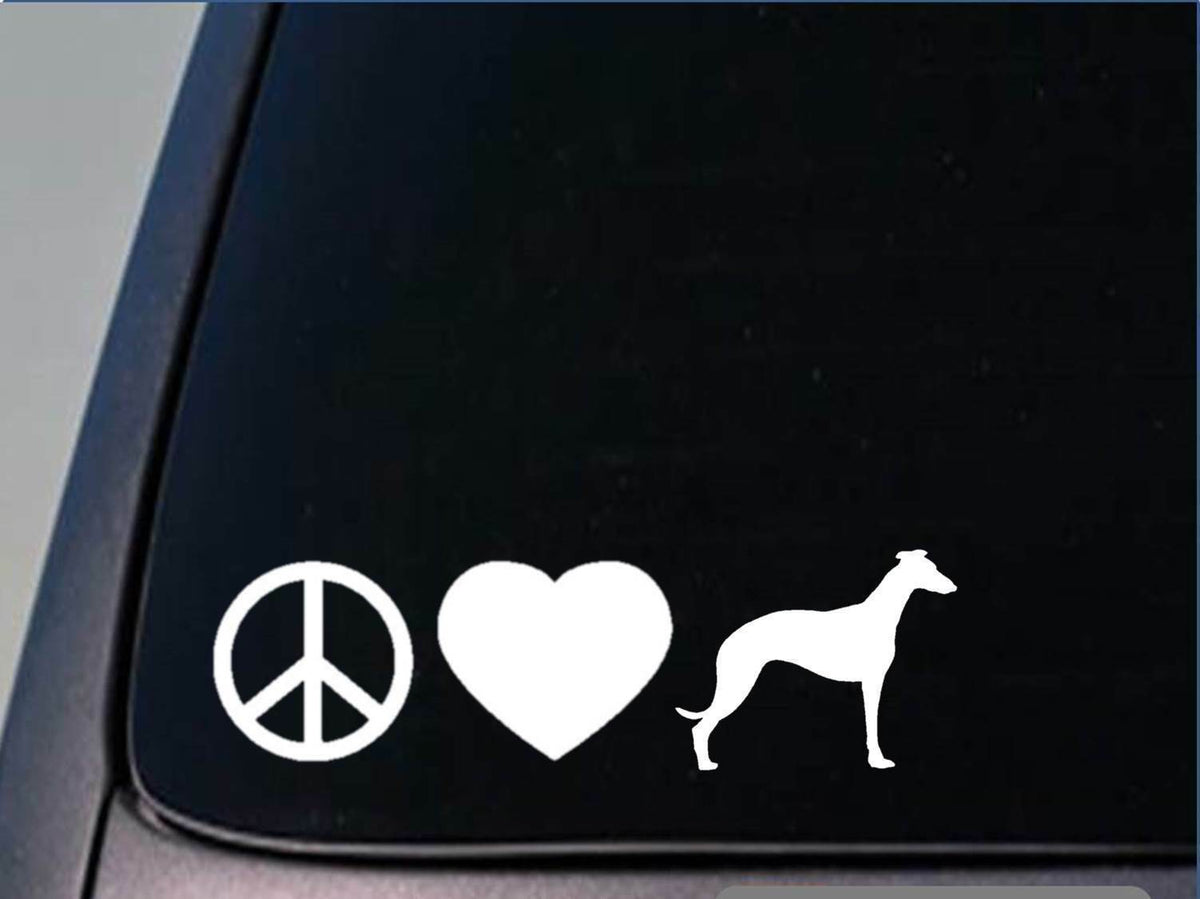 Peace Love Whippet Vinyl Decal – 8 Inch