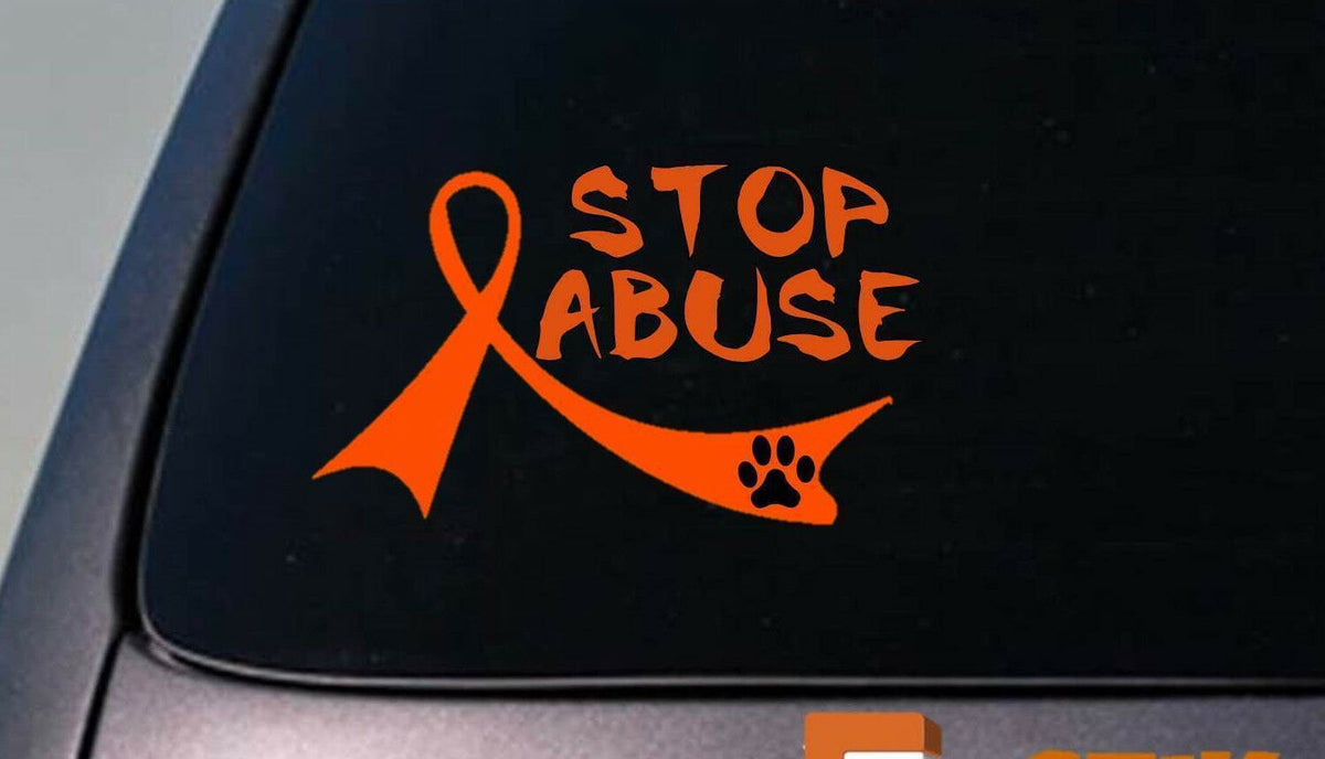 2X Dog Abuse Orange Ribbons Vinyl Decal – 6 Inch