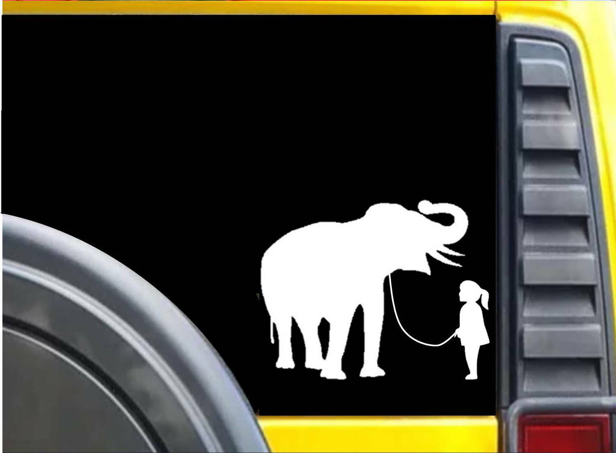 Girl Walking Elephant Matter Vinyl Decal – 6 Inch