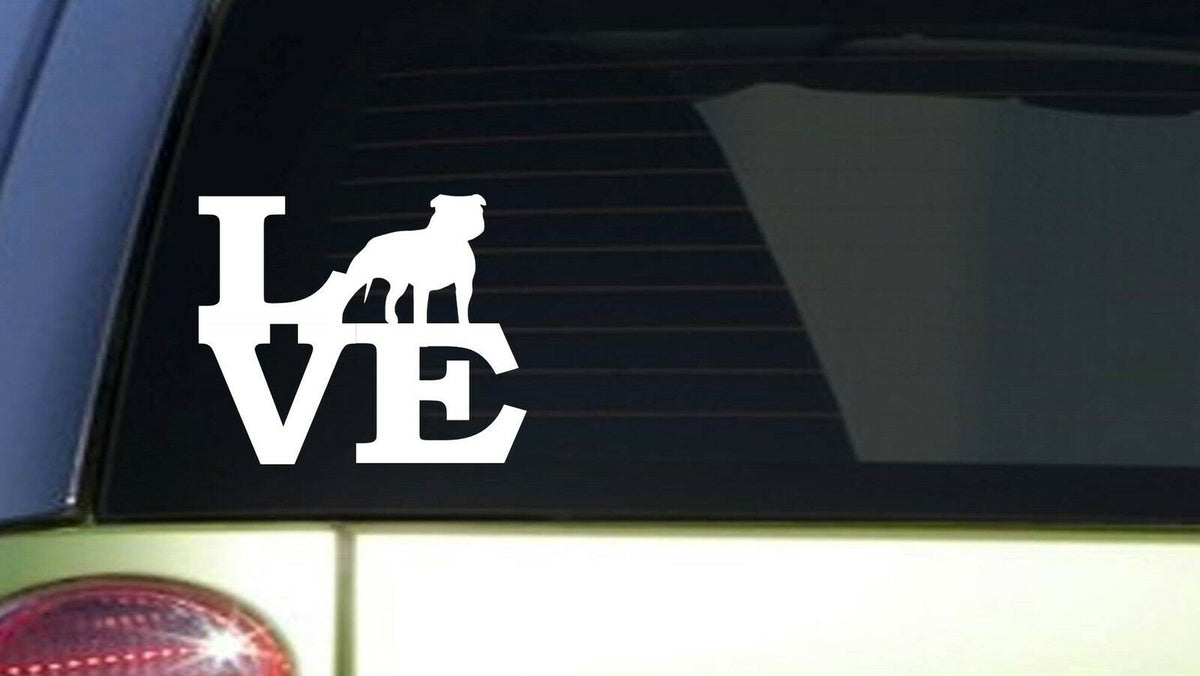 Pitbull Uncropped Love White Vinyl Decal – 6 Inch