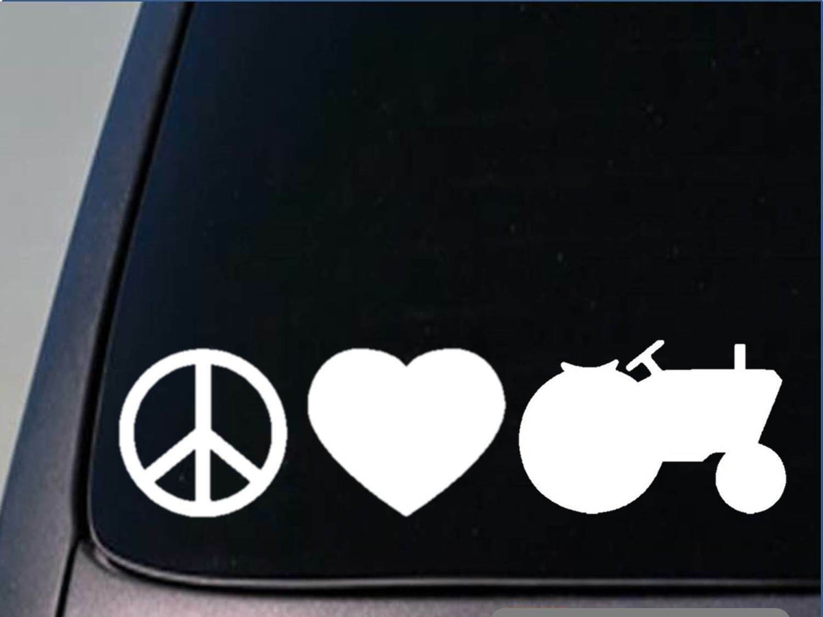Peace Love Tractor Vinyl Decal – 8 Inch