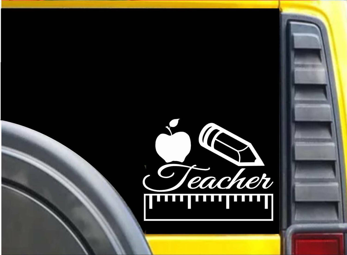 Teacher Apple Ruler Pencil Vinyl Decal – 8 Inch