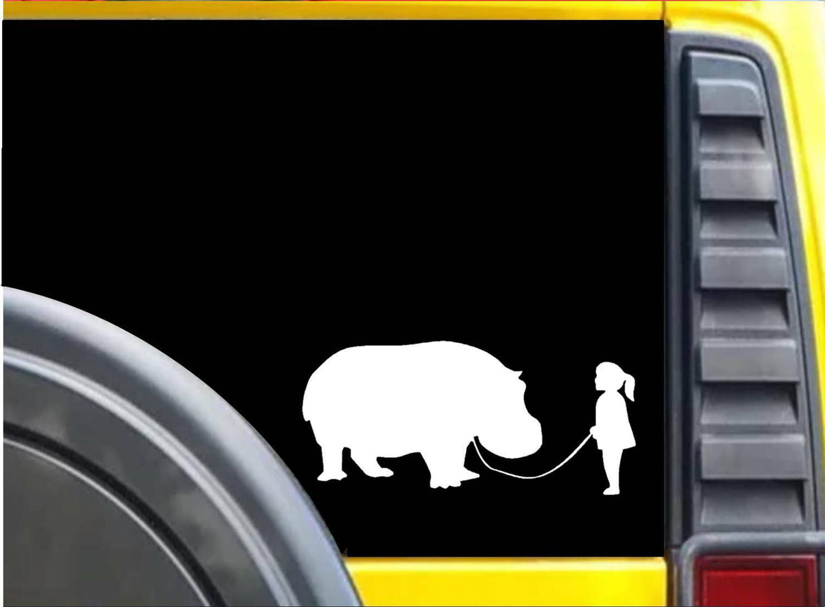 Girl Walking a Hippo Vinyl Decal – 8 Inch