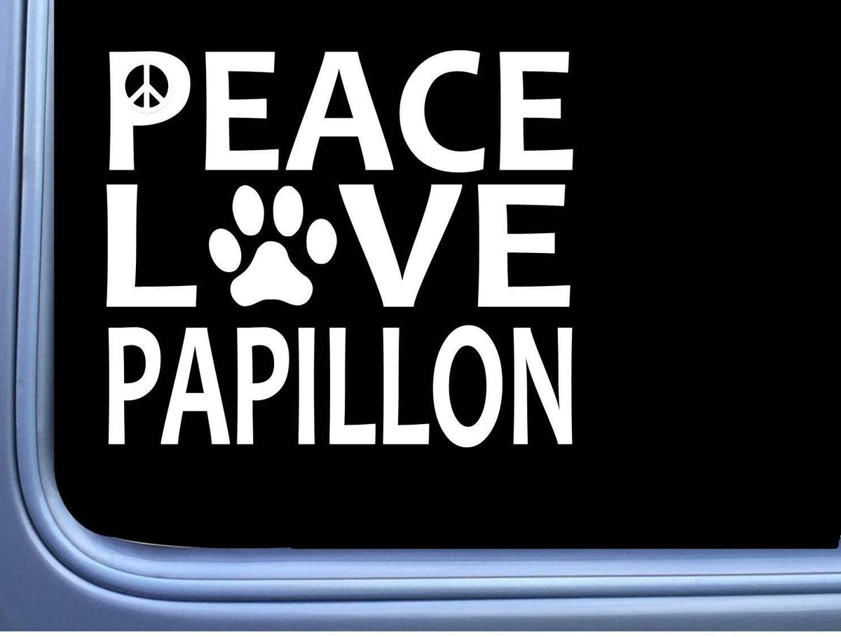 Papillon Peace Love Dog Vinyl Decal – 6 Inch