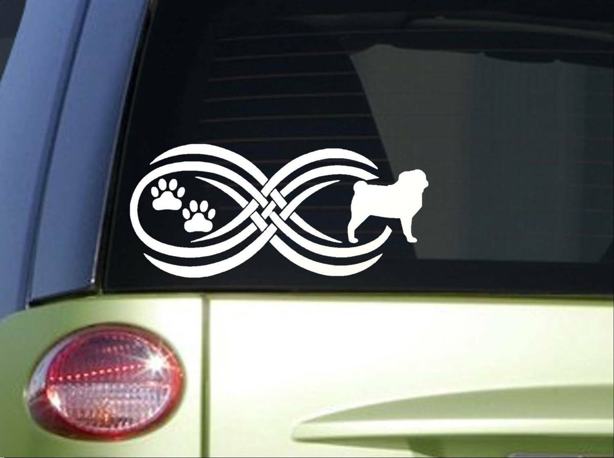 Tribal Pug Infinity Sitcker Wide Vinyl Decal – 8.5 Inch