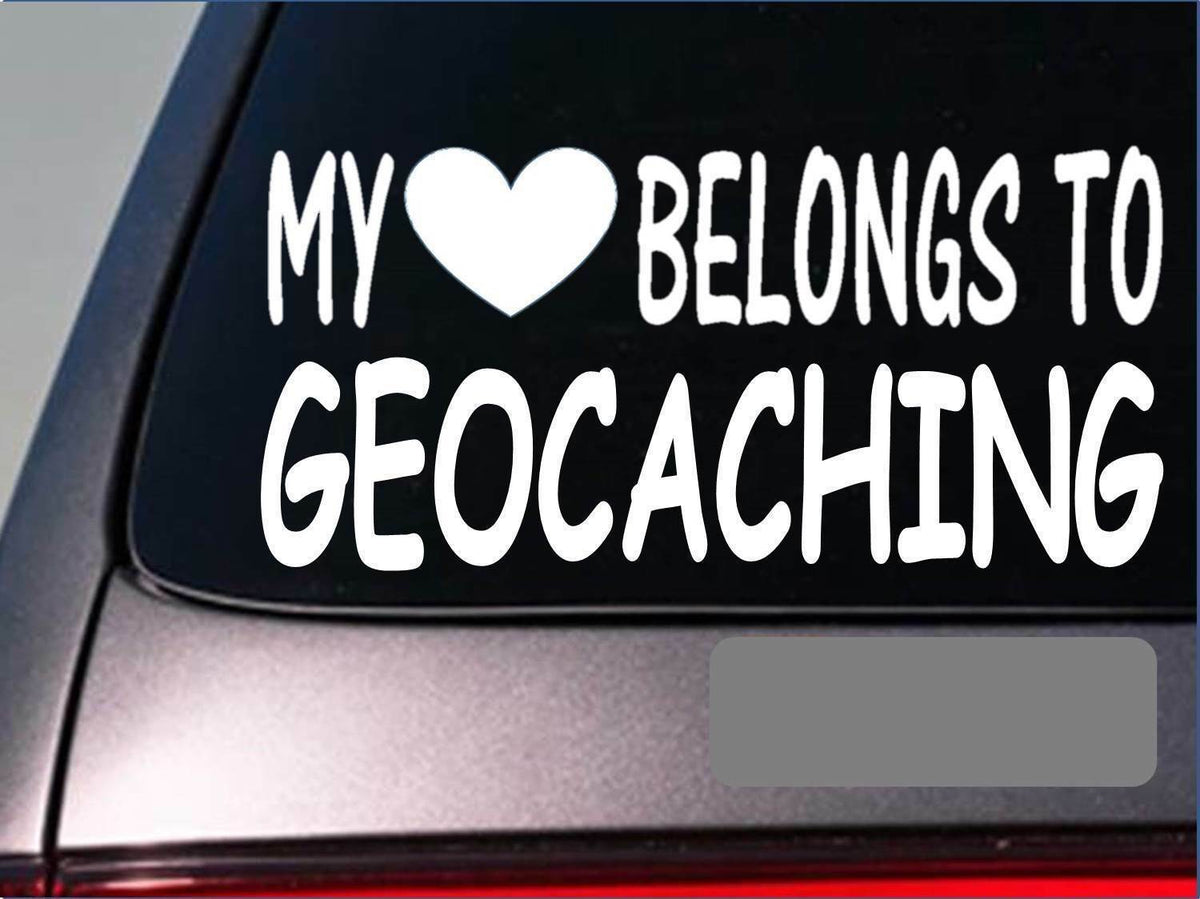 My Heart Belongs to Geocaching Vinyl Decal – 8 Inch