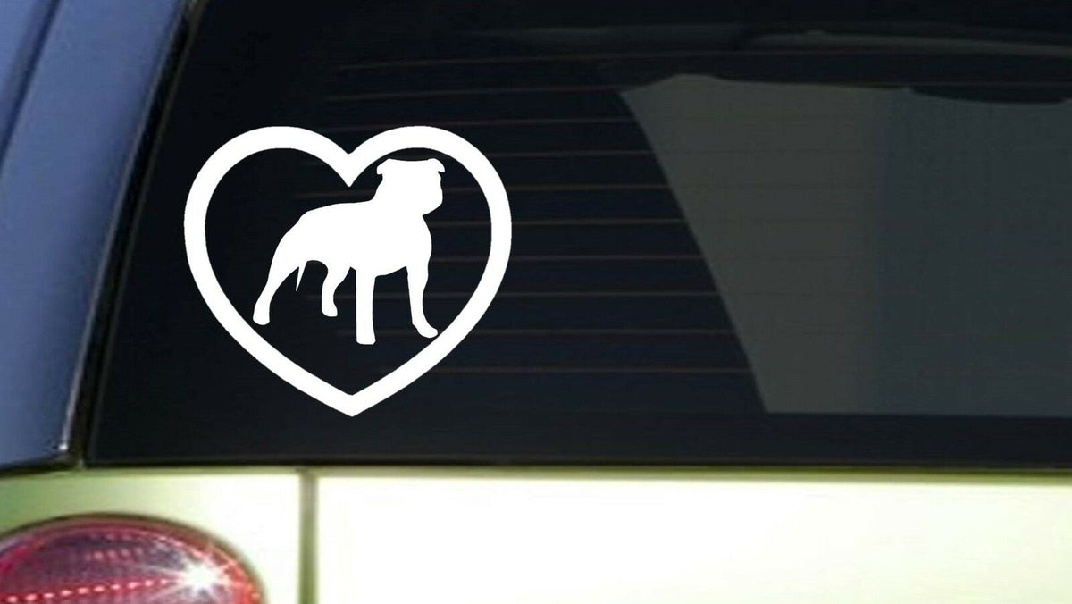 Pitbull Uncropped Heart White Vinyl Decal – 6 Inch