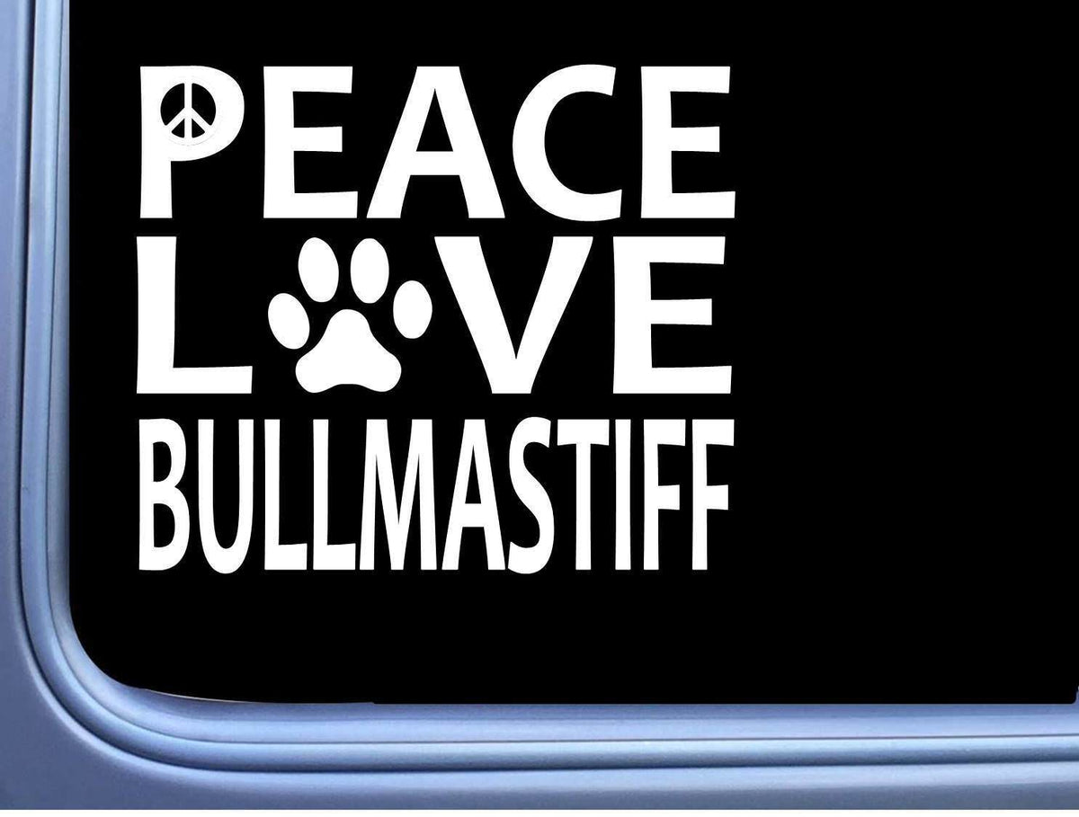 Bullmastiff Peace Love Dog Vinyl Decal – 6 Inch