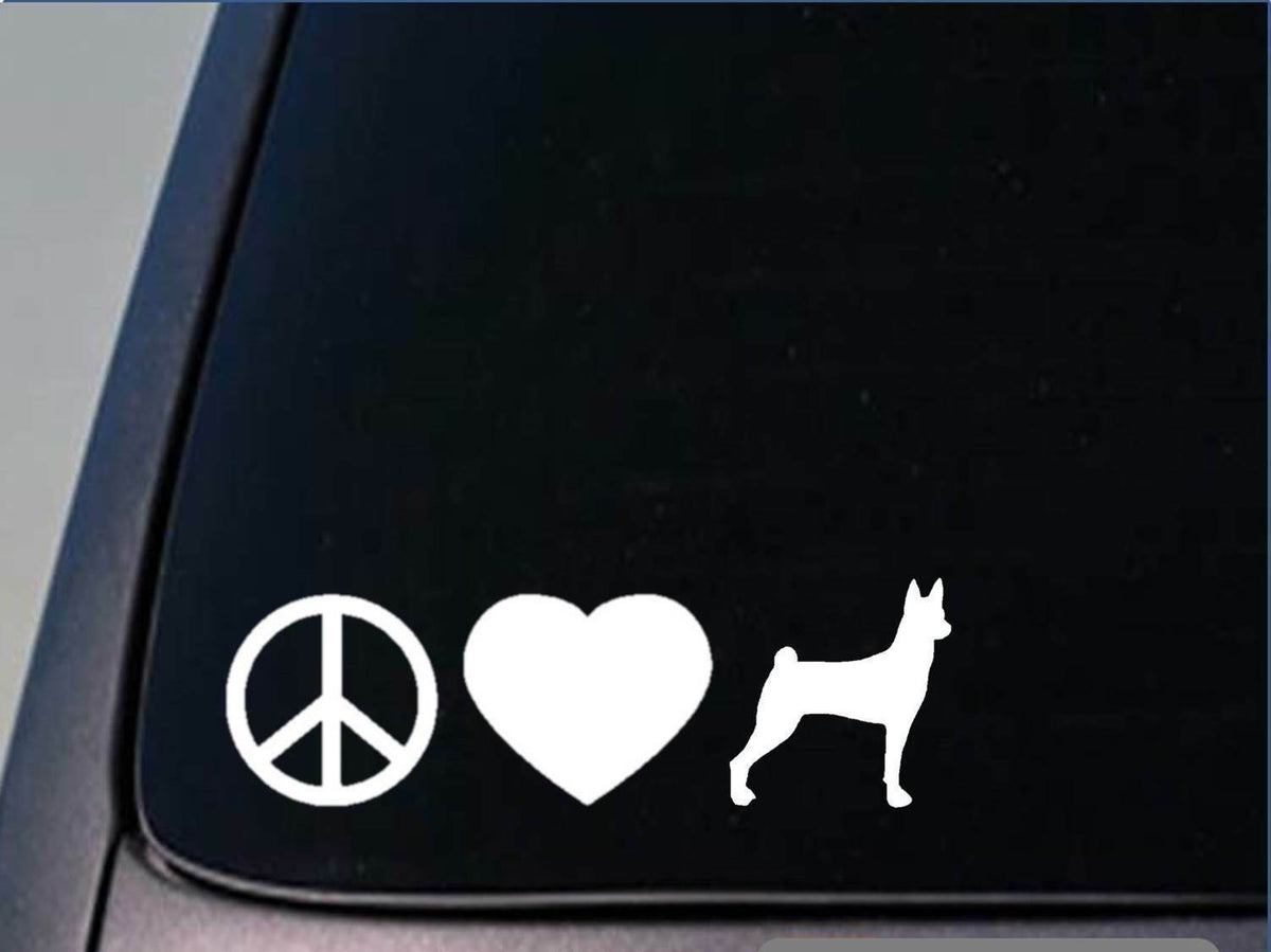 Peace Love Basenji Vinyl Decal – 8 Inch