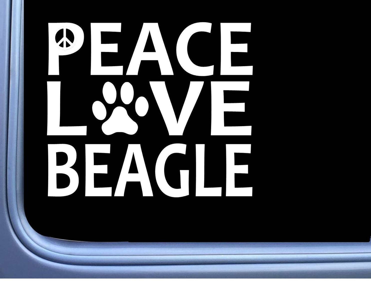Beagle Peace Love Dog Vinyl Decal – 6 Inch