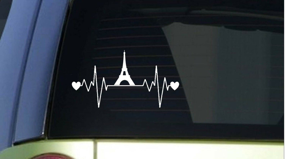 Eiffel Tower Heartbeat Lifeline Wide Vinyl Decal – 8 Inch