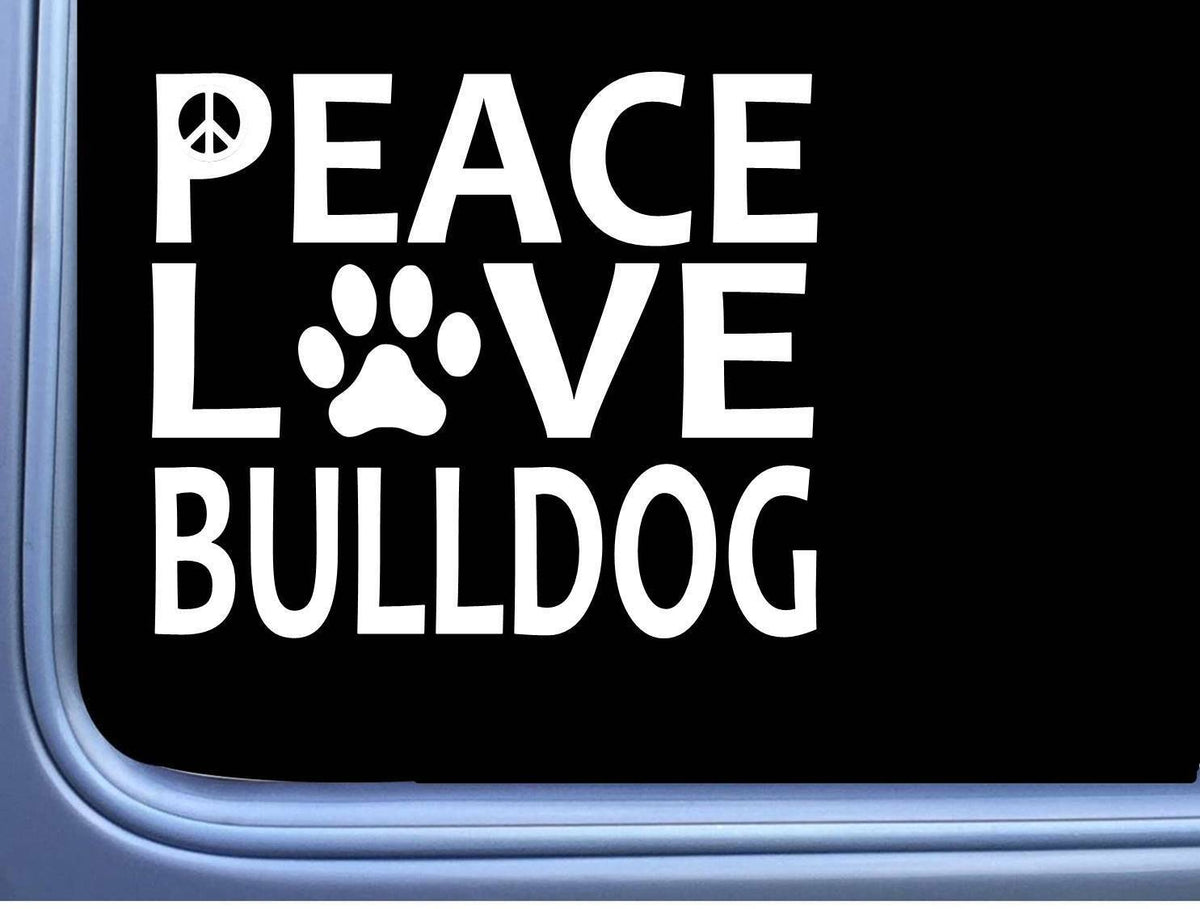 English Bulldog Peace Love Dog Vinyl Decal – 6 Inch