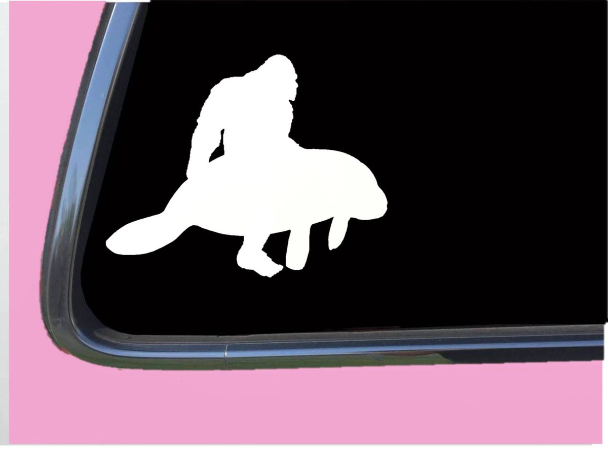 Bigfoot Riding a Manatee Vinyl Decal – 6 Inch