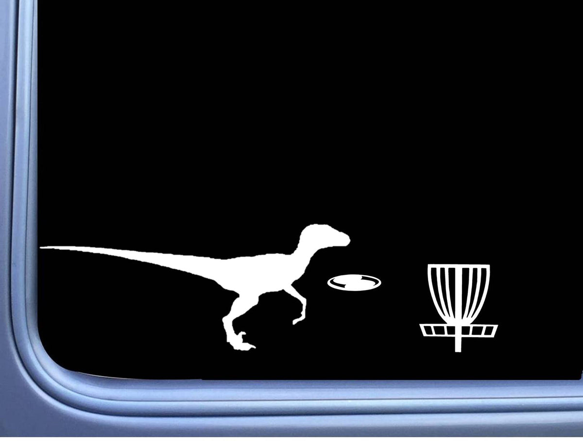 Velociraptor Disc Golf - Waterproof - Funny Gifts - Dinosaur Vinyl Decal – 8 Inch