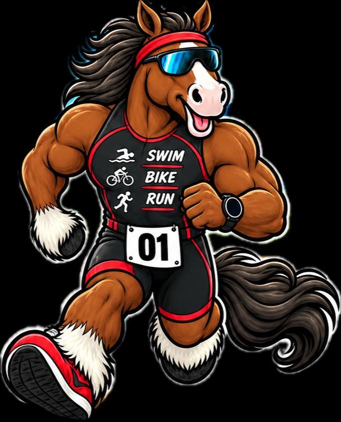 Clydesdale Triathlon Sticker – Funny Triathlete Decal – Swim Bike Run – (Laminated Vinyl) ST 002