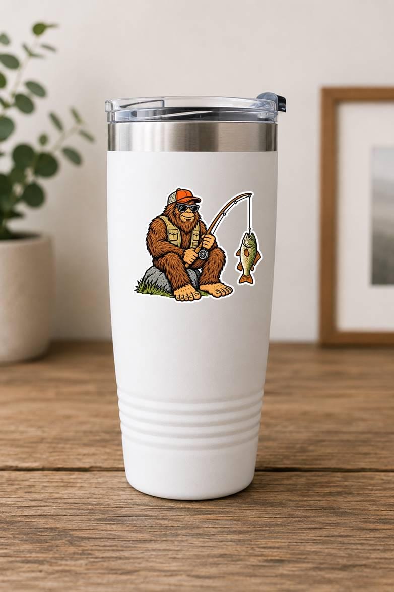 Bigfoot Fishing Sticker – Sasquatch Fisherman Decal (Vinyl) ST 001