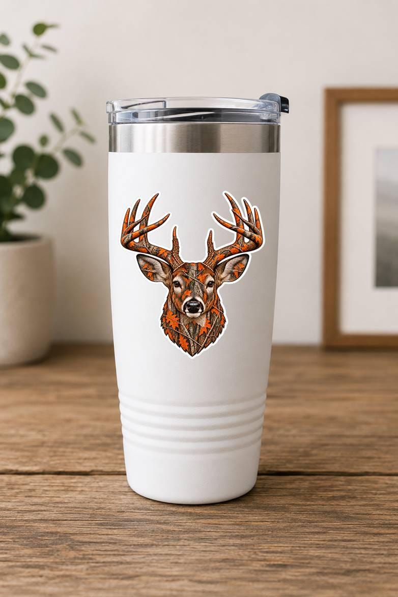 Camo Whitetail Deer Sticker – Pink Woodland Camo Hunter Gift (Vinyl Decal) ST 009