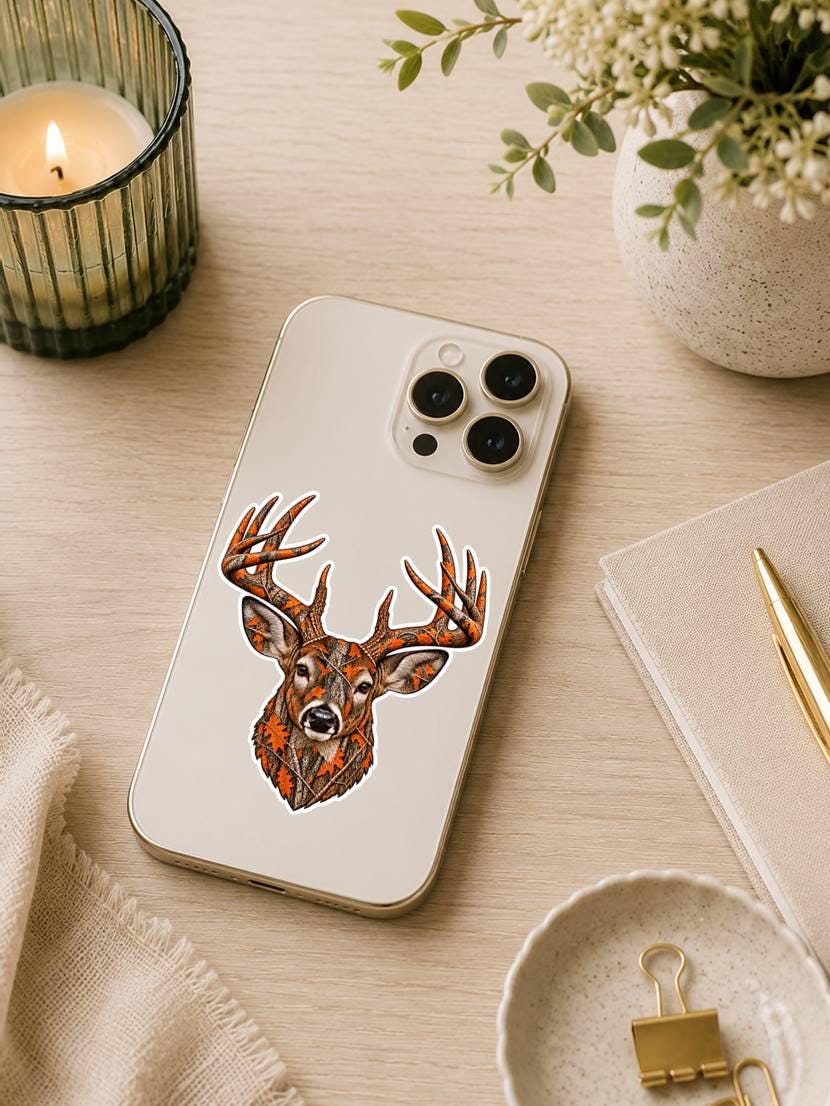 Camo Whitetail Deer Sticker – Pink Woodland Camo Hunter Gift (Vinyl Decal) ST 009