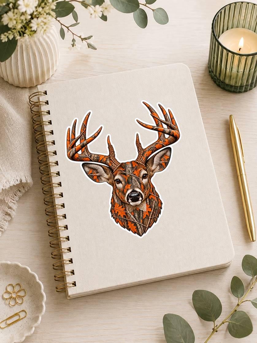 Camo Whitetail Deer Sticker – Pink Woodland Camo Hunter Gift (Vinyl Decal) ST 009