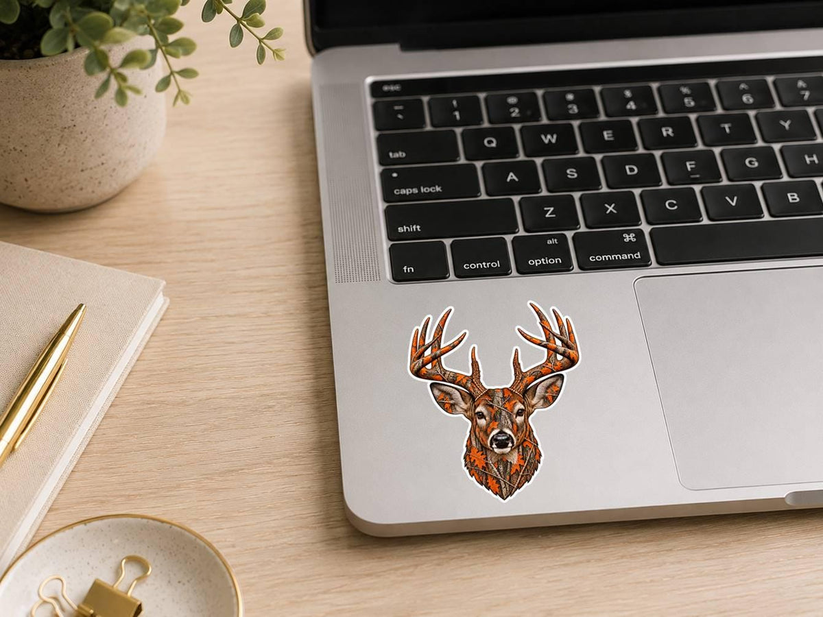 Camo Whitetail Deer Sticker – Pink Woodland Camo Hunter Gift (Vinyl Decal) ST 009
