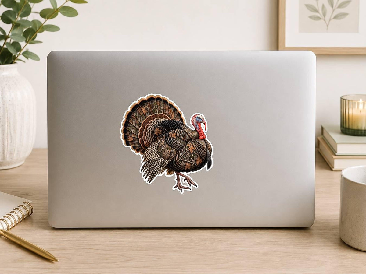 Camo Turkey Sticker – Strutting Wild Turkey Decal for Hunters (Vinyl) ST 010