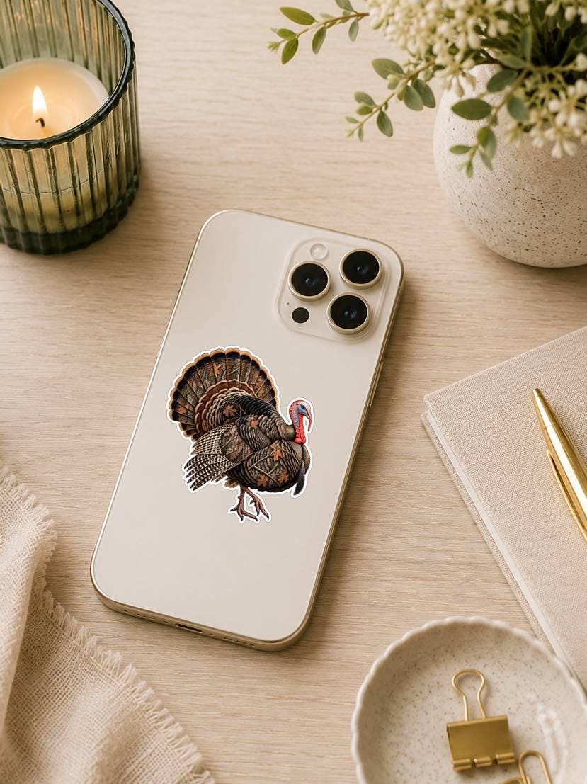 Camo Turkey Sticker – Strutting Wild Turkey Decal for Hunters (Vinyl) ST 010