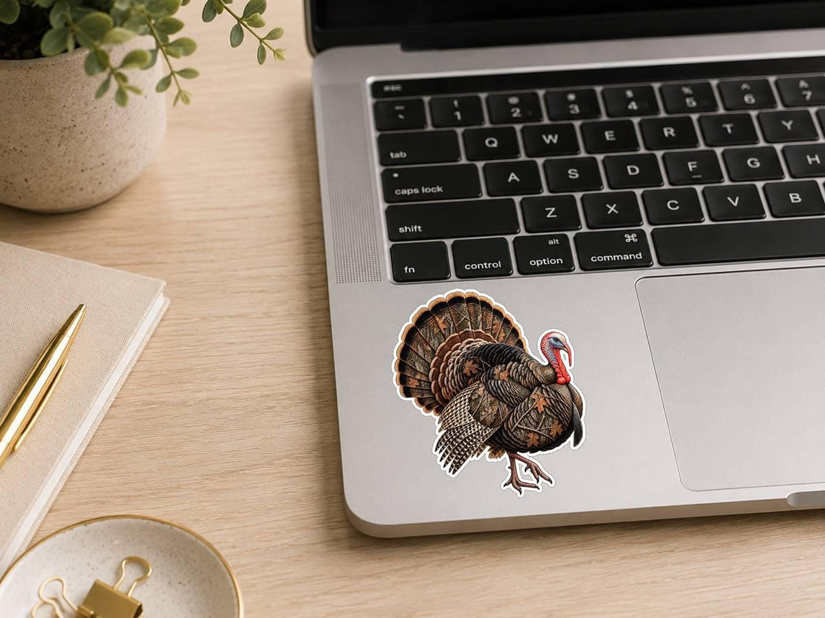Camo Turkey Sticker – Strutting Wild Turkey Decal for Hunters (Vinyl) ST 010