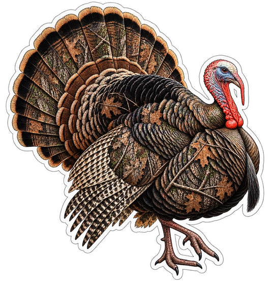 Camo Turkey Sticker – Strutting Wild Turkey Decal for Hunters (Vinyl) ST 010