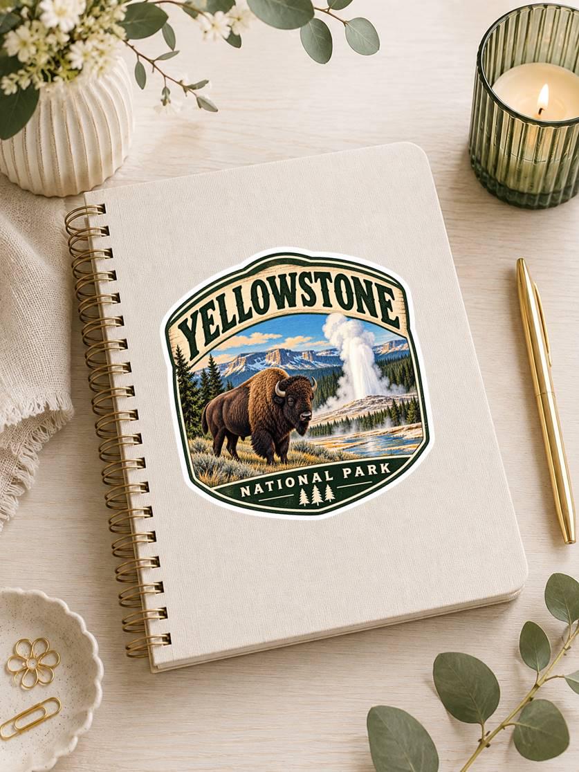 Yellowstone National Park Sticker, Yellowstone Decal, Bison Sticker, Old Faithful Sticker, Wyoming Sticker, National Park Souvenir ST 013
