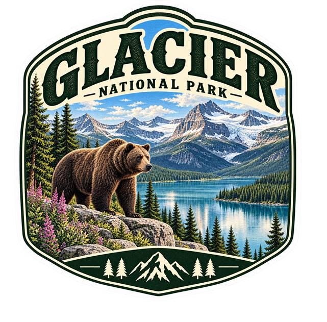 Glacier National Park Sticker, Glacier Park Decal, Montana Sticker, Grizzly Bear Sticker, Hiking Camping National Park Souvenir ST 017