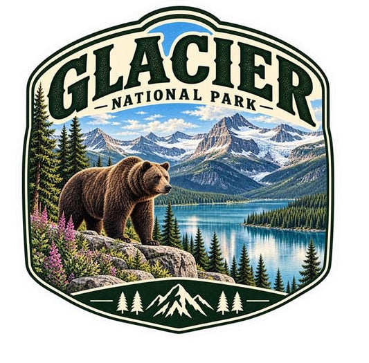 Glacier National Park Sticker, Glacier Park Decal, Montana Sticker, Grizzly Bear Sticker, Hiking Camping National Park Souvenir ST 017