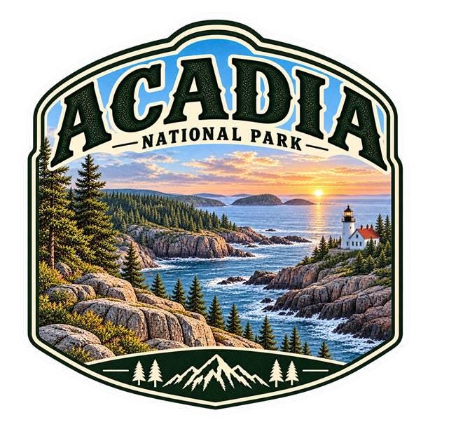 Acadia National Park Sticker, Maine Decal, Lighthouse Sticker, Coastal Maine Sticker, Hiking Camping National Park Souvenir ST 020