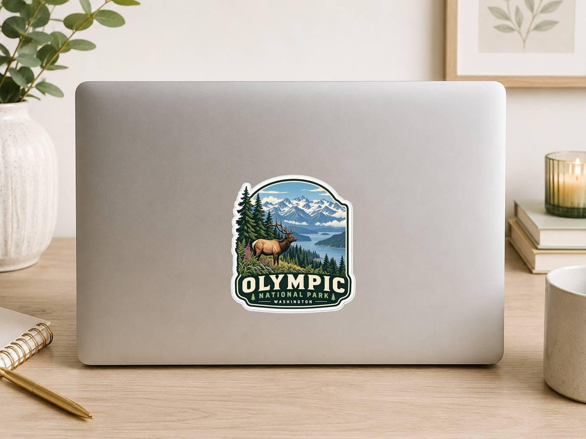 Olympic National Park Sticker, Washington State Decal, Elk Sticker, Mountain Hiking Camping Travel National Park Souvenir ST 022