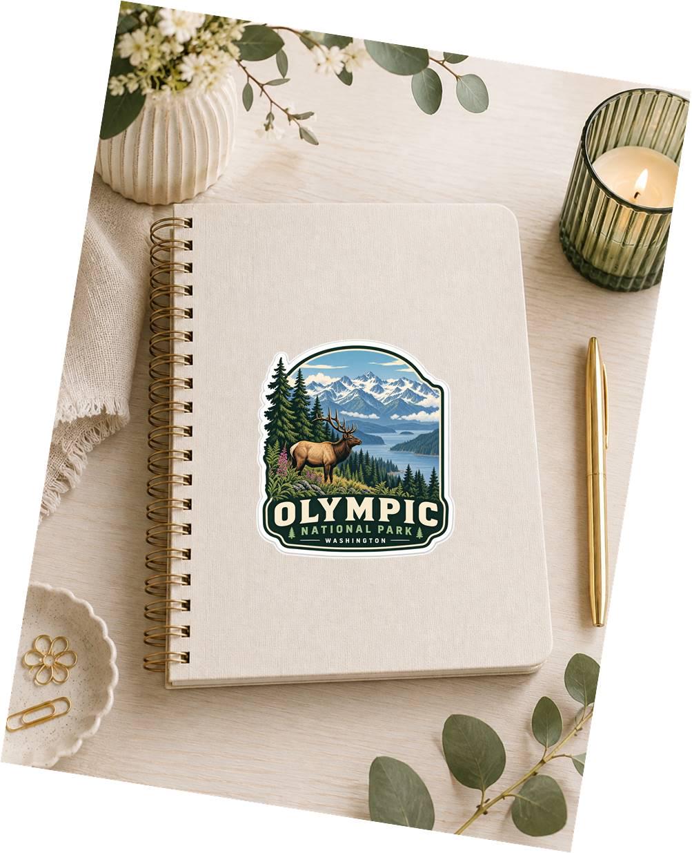 Olympic National Park Sticker, Washington State Decal, Elk Sticker, Mountain Hiking Camping Travel National Park Souvenir ST 022