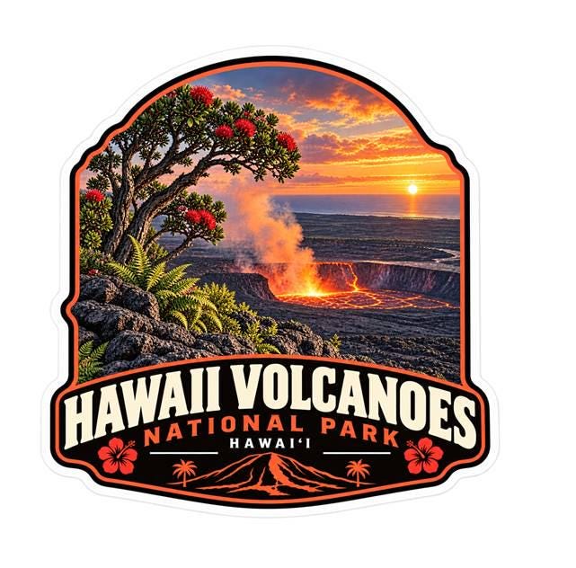Hawaii Volcanoes National Park Sticker, Hawaii Decal, Volcano Lava Sticker, Big Island Souvenir, Hiking Camping Travel Sticker ST 029