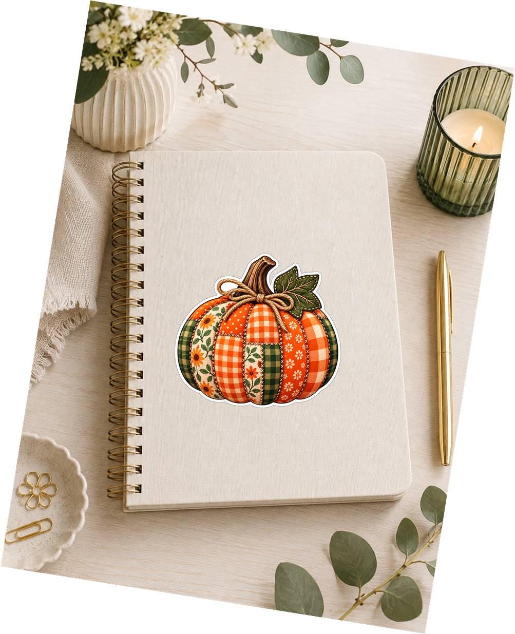 Quilted Patchwork Pumpkin Sticker | Fall Pumpkin Decal | Autumn Farmhouse Sticker | Cute Pumpkin Vinyl Decal | Thanksgiving Sticker – ST 034